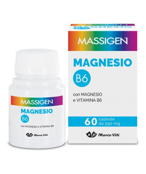 Massigen Magnesio B6 60 Capsule - Integratore con magnesio e vitamina B6 per la funzionalità del sistema nervoso