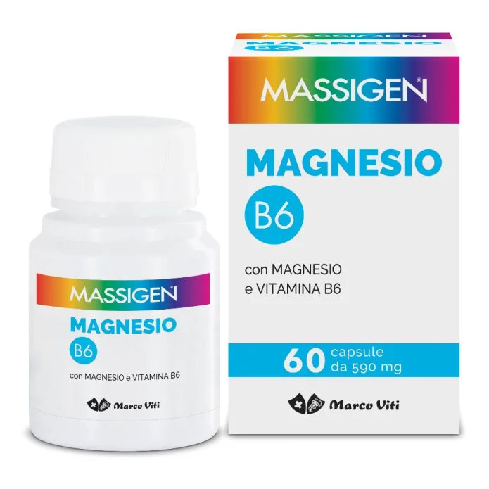 Massigen Magnesio B6 60 Capsule - Integratore con magnesio e vitamina B6 per la funzionalit&agrave; del sistema nervoso