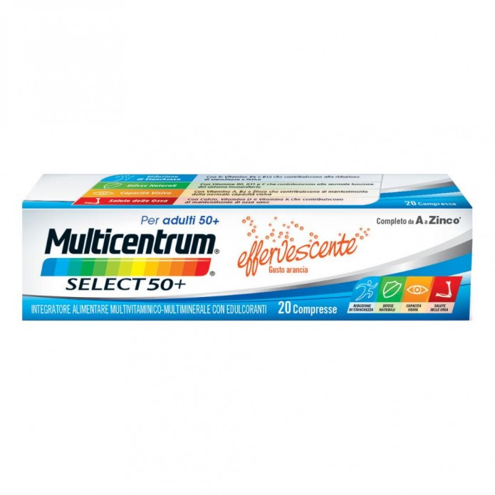 Multicentrum Select 50+ 20 Compresse Effervescenti Gusto Arancia - Integratore Multivitaminico