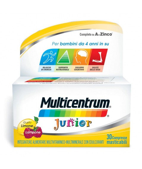 Multicentrum Junior Integratore Vitamine Bambini Gusto Lampone/Limone 30 Compresse Masticabili