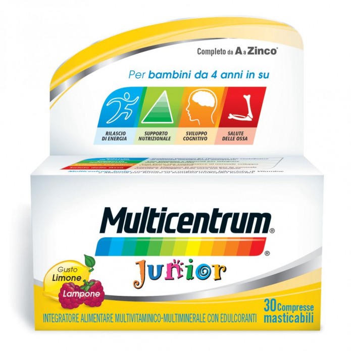 Multicentrum Junior Integratore Vitamine Bambini Gusto Lampone/Limone 30 Compresse Masticabili