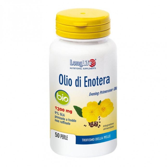 Longlife Olio Enotera 50 perle 1300 mg Integratore per pelle, articolazioni e disturbi del ciclo mestruale