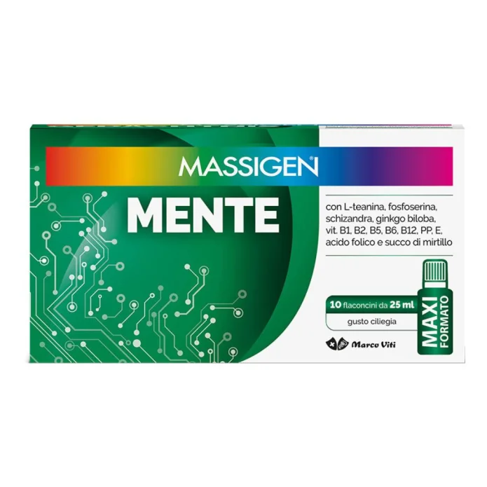 Massigen Mente 10 Flaconcini da 25 ml - Integratore per la normale funzione psicologica e del sistema nervoso