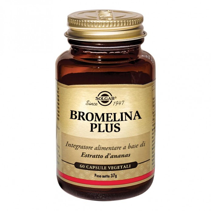 Solgar Bromelina Plus 60 Capsule Vegetali - Integratore alimentare a base di estratto di Ananas drenante