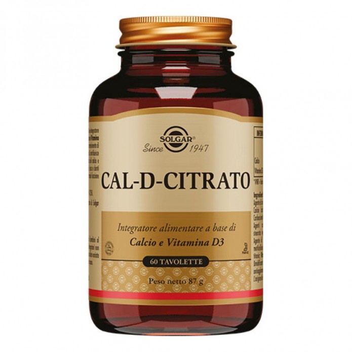 Solgar Cal-D-Citrato 60 Tavolette - Integratore alimentare a base di calcio citrato e vitamina D 
