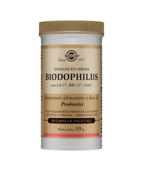 Solgar Biodophilus 60 Capsule Vegetali - Integratore alimentare a base di probiotici LA-5 BB-12 LGG