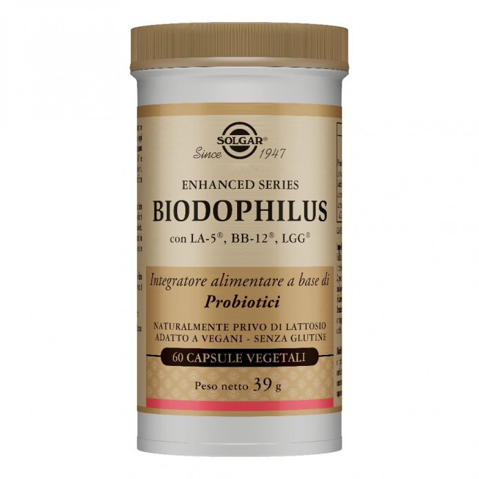 Solgar Biodophilus 60 Capsule Vegetali - Integratore alimentare a base di probiotici LA-5 BB-12 LGG