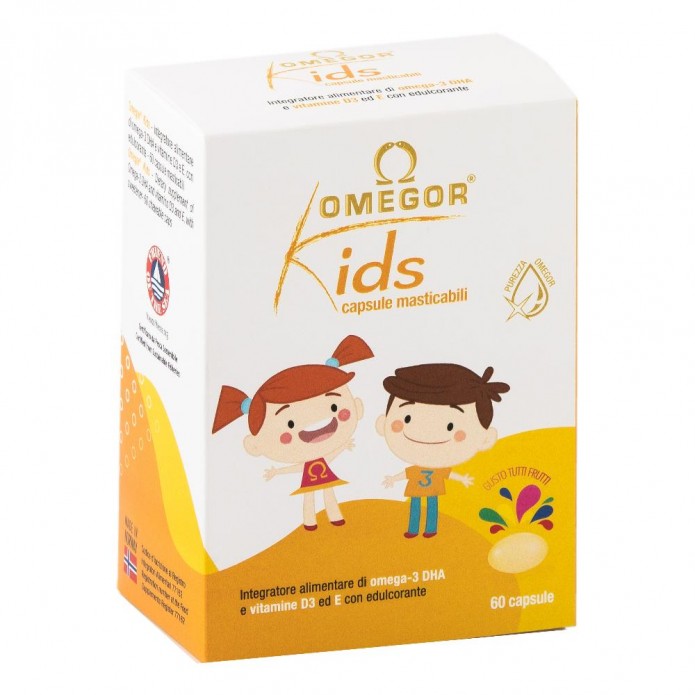Omegor Kids 60 Capsule Masticabili - Integratore alimentare di omega-3 DHA e vitamine D3 ed E 