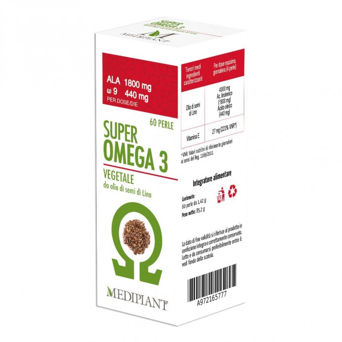 Super Omega 3 Vegetale 60 Perle - Integratore alimentare a base di Olio di semi di Lino