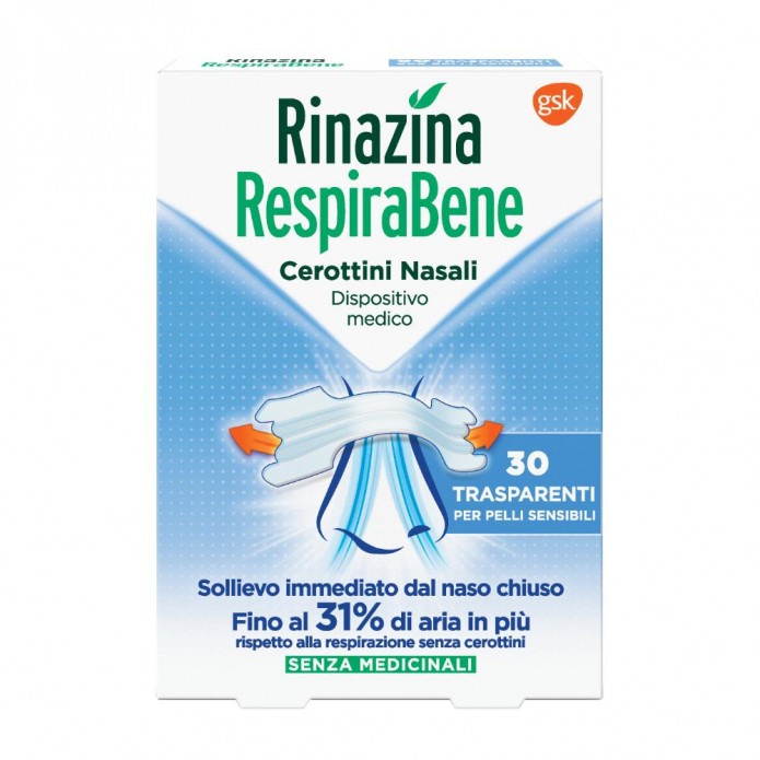 Rinazina Respirabene Trasparente 30 cerotti Dispositivo medico per la respirazione nasale