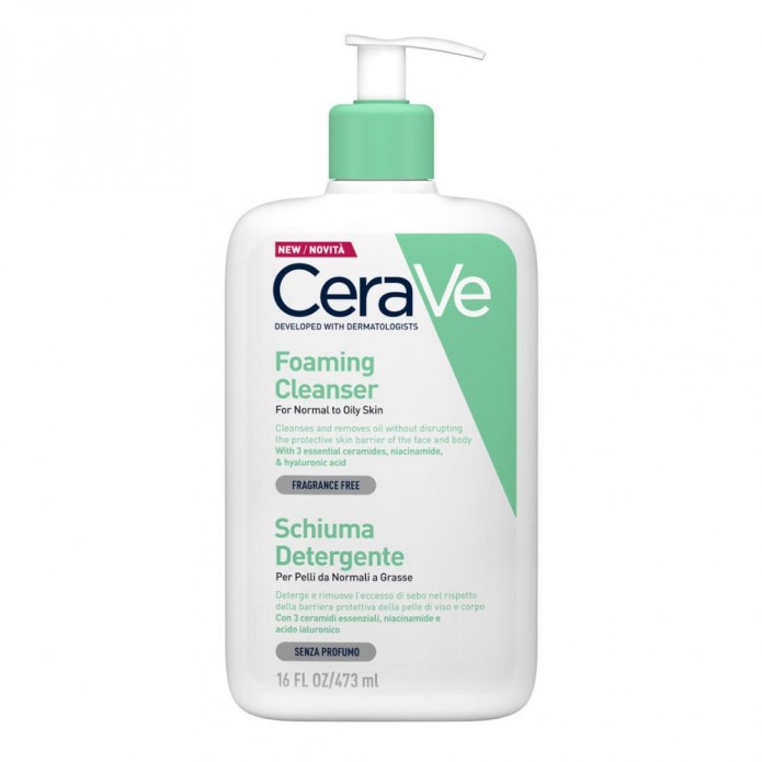 CeraVe Schiuma Detergente Viso e Corpo 473 ml - Per pelli da normali a grasse 