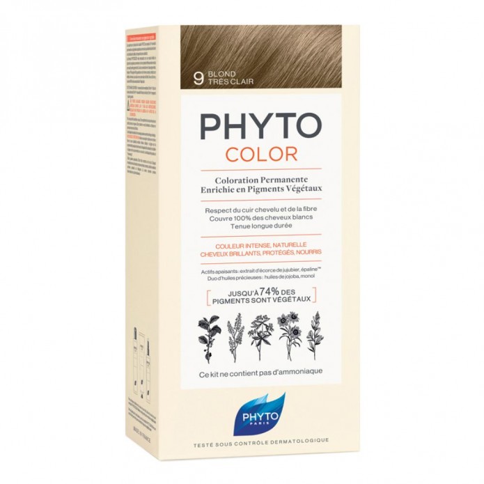 Phytocolor 9 Colore Biondo Chiarissimo Colorazione Permanente per Capelli 1 Kit - Non contiene ammoniaca e siliconi