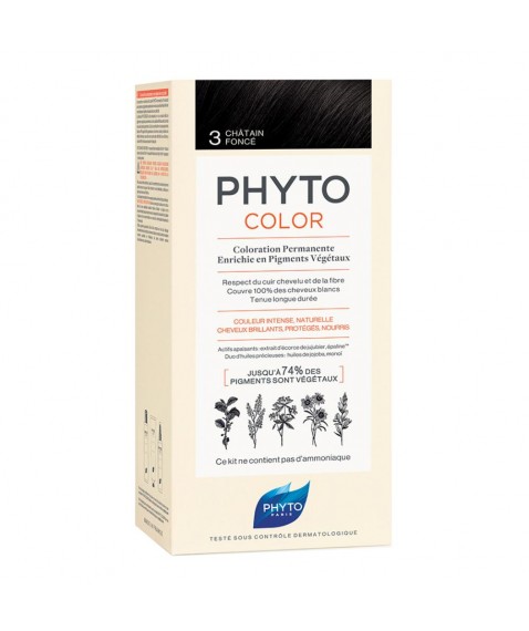 Phytocolor 3 Colore Castano Scuro Colorazione Permanente per Capelli 1 Kit - Non contiene ammoniaca e siliconi