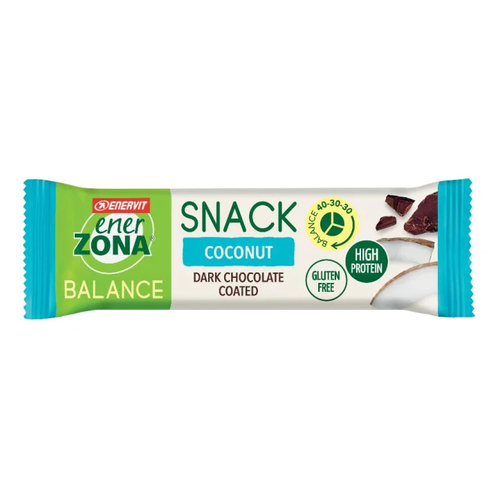 EnerZona Snack Balance Coconut barretta con scaglie di cocco, ricoperta di cioccolato fondente 33 Gr