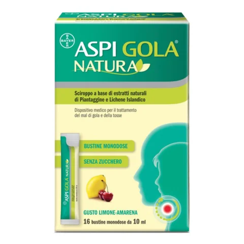Aspi Gola Natura Sciroppo Gusto Limone e Amarena 16 bustine monodose - Trattamento del mal di gola e della tosse