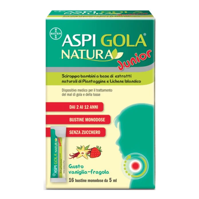 Aspi Gola Natura Junior 16 bustine monodose 5 ml - Trattamento pediatrico per il mal di gola