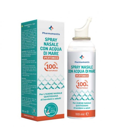 Pharmamentis Ipertonico Spray Nasale con Acqua di Mare per l'igiene quotidiana di bambini e adulti 100 ml