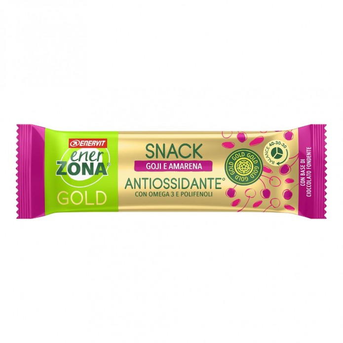 EnerZona Snack Gold Antiossidante 25 Gr barretta al gusto Goji e Amarena, con base di cioccolato fondente