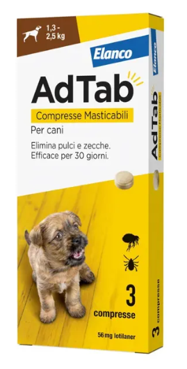 Adtab Antiparassitario per cani cuccioli 1,3-2,5kg 3 compresse 56mg img