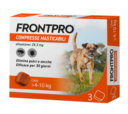 Frontpro Cani >4-10 Kg 3 Compresse Masticabili - Per eliminare Pulci e Zecche img