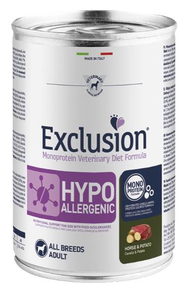 EXCLUSION CANE DIET HYPOALLERGENIC ALL BREEDS ADULT CAVALLO PATATE 200GR (lattina)